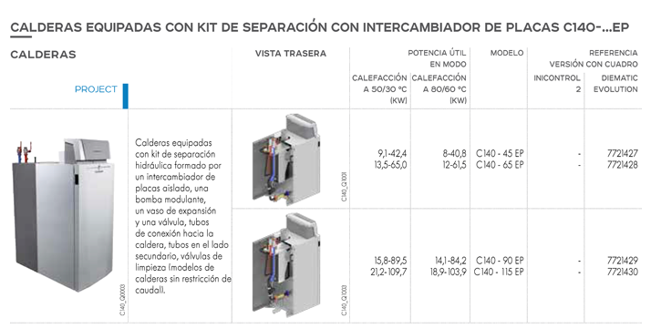 Calderas equipadas con kit de separación con intercambiador de placas C140-... EP